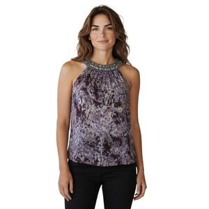 Covington‎ Embellished Neckline Abstract Print Sleeveless Top XL EG